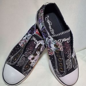 Ladies Ed Hardy Rhinestone/Skull Tennis Shoes Size